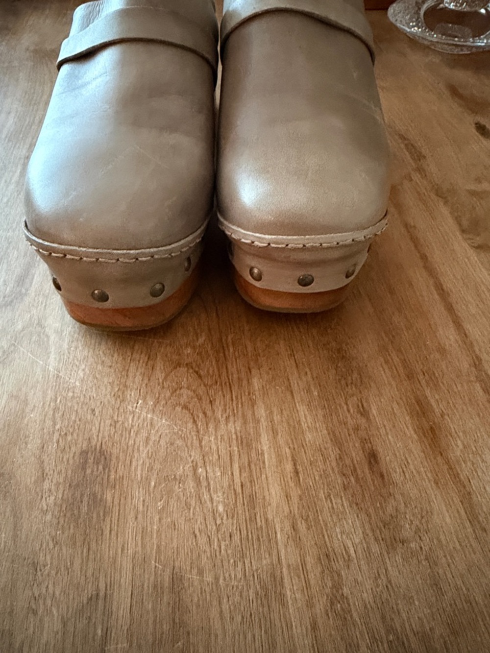 Free People Taupe Leather Studded Wooden Clog Mules - Picture 5 of 6
